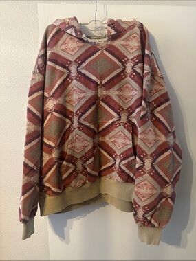 Free People Oversized Geometric Print Hoodie in Rust, Olive & Cream